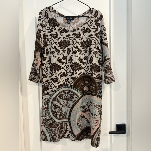 Papillon 3/4 Sleeves Patterned Sweater Dress Size Large - Picture 2 of 9
